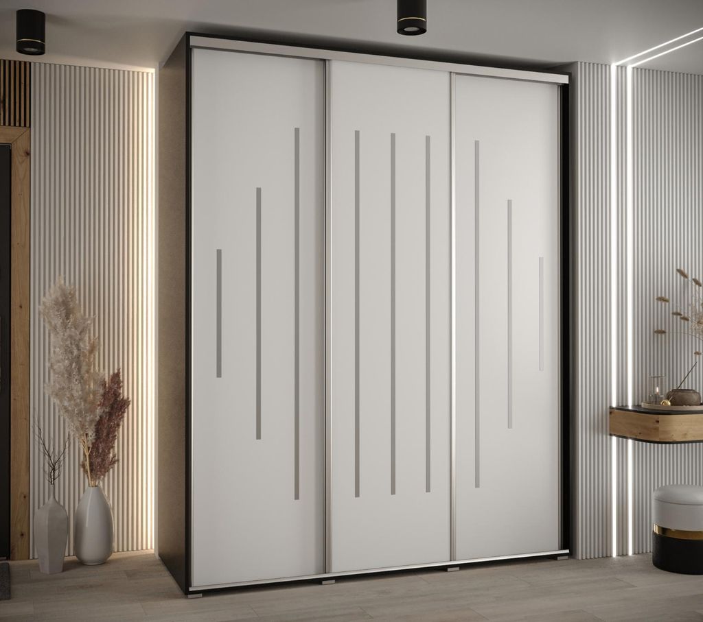 Kleiderschrank YVONA 12 - 200/60 cm, schwarz/weiß/silber