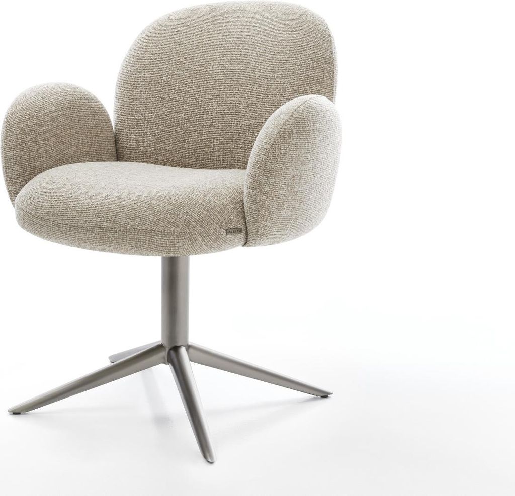 DELIFE Drehstuhl Nube-Flex mit Armlehnen Webstoff Soft Beige Fußkreuz Graphit 360° drehbar Wippfunktion Taschenfederkern