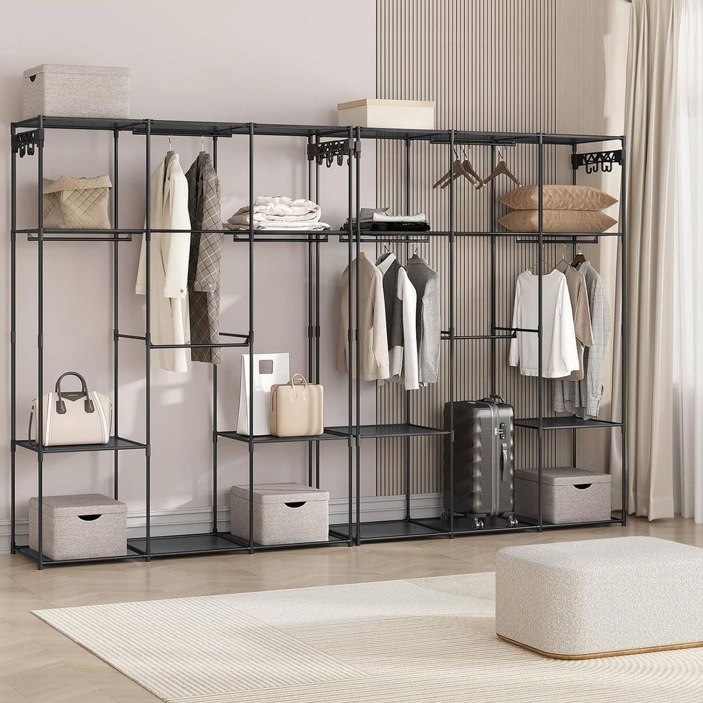 WOLTU Kleiderschrank offen, mit Ablagen Haken, aus Metall, Produktbild 7