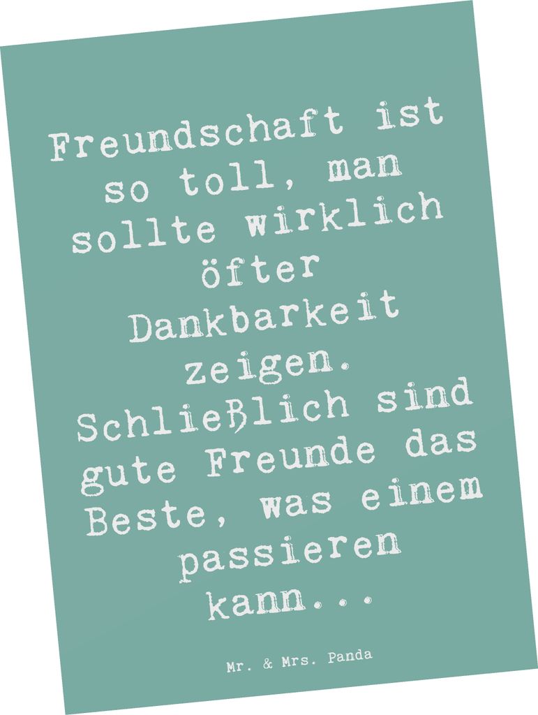 Mr. & Mrs. Panda Postkarte Spruch Dankbarkeit für Freundschaft - Meeresbrise - Geschenk, Motivation, Grußkarte, wahre, Postkarten, Stimmung, Ansi...