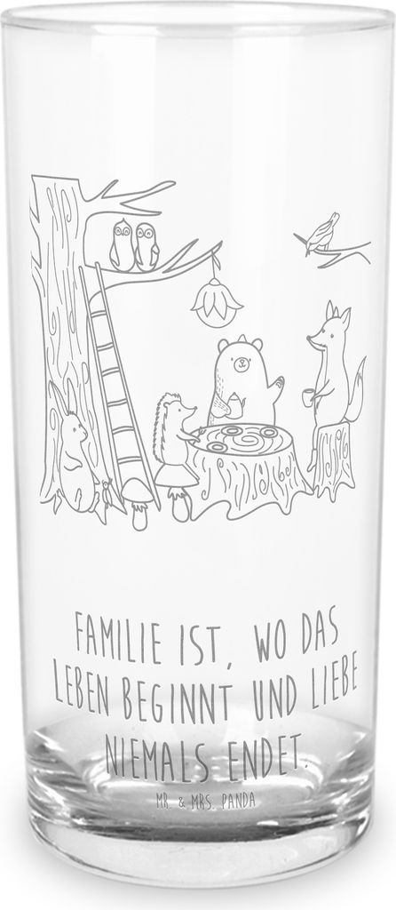 Mr. & Mrs. Panda Glas Waldtiere Picknick 200 ml - Transparent - Geschenk, Tumbler, Longdrinkglas, Trinkglas, Eichhörnchen, Wasserglas, Igel, Lusti...
