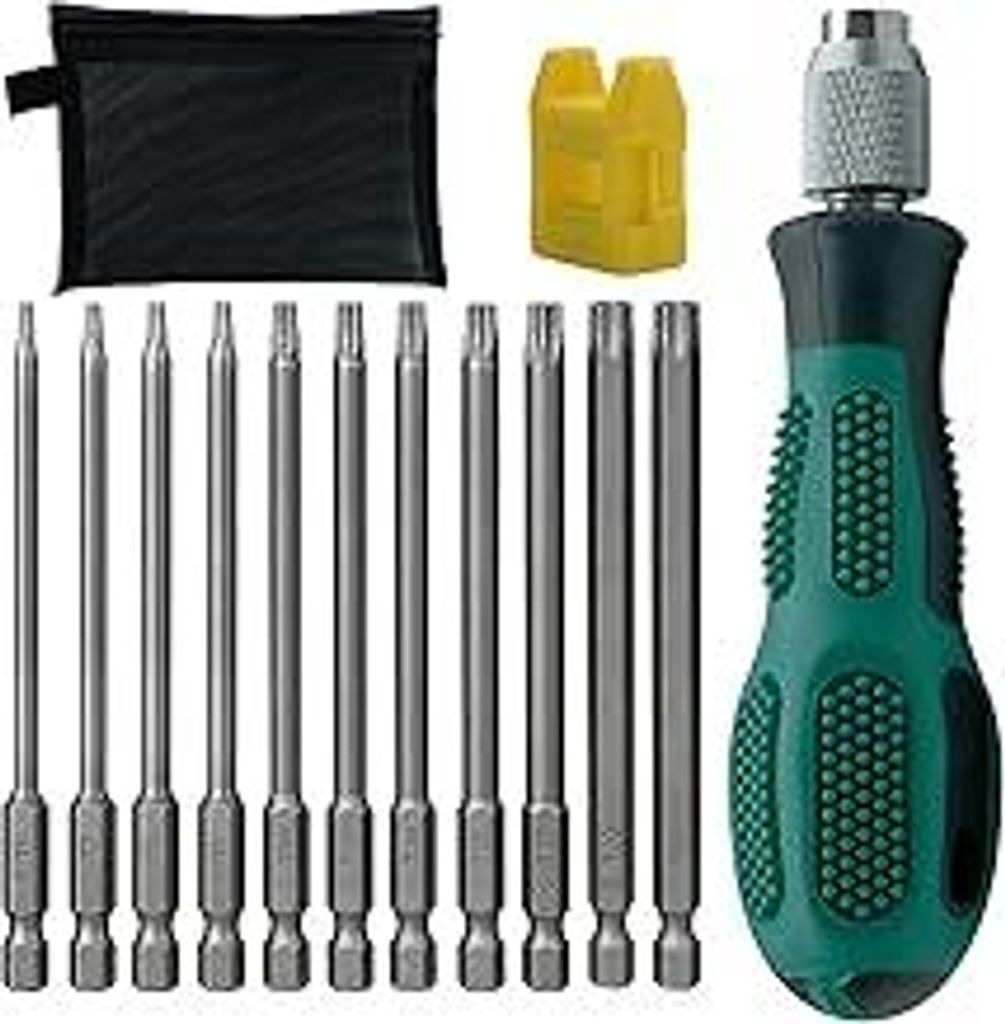 12 Stück Torx Schraubendreher Set Magnetischer, mit Loch 1/4 Torx Bit Set mit Aufbewahrungstasche T6/T7/T8/T9/T10/T15/T20/T25/T27/T30/T40 für Akk...