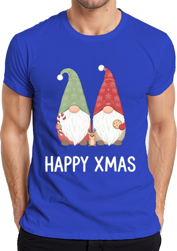 Weihnachtswichtel HAPPY XMAS niedlich Wichtel Zuckerstange Gnome Herren T-Shirt, Blau, S