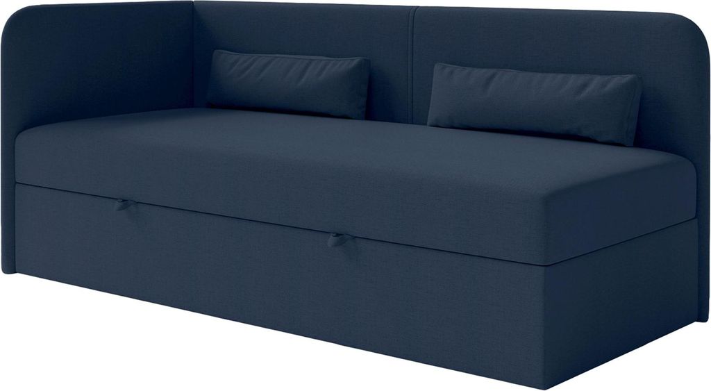 Selsey Calmmo – Jugendbett 90x200 mit Bettkasten, Chenille-Bezug, Kopfteil links, Dunkelblau