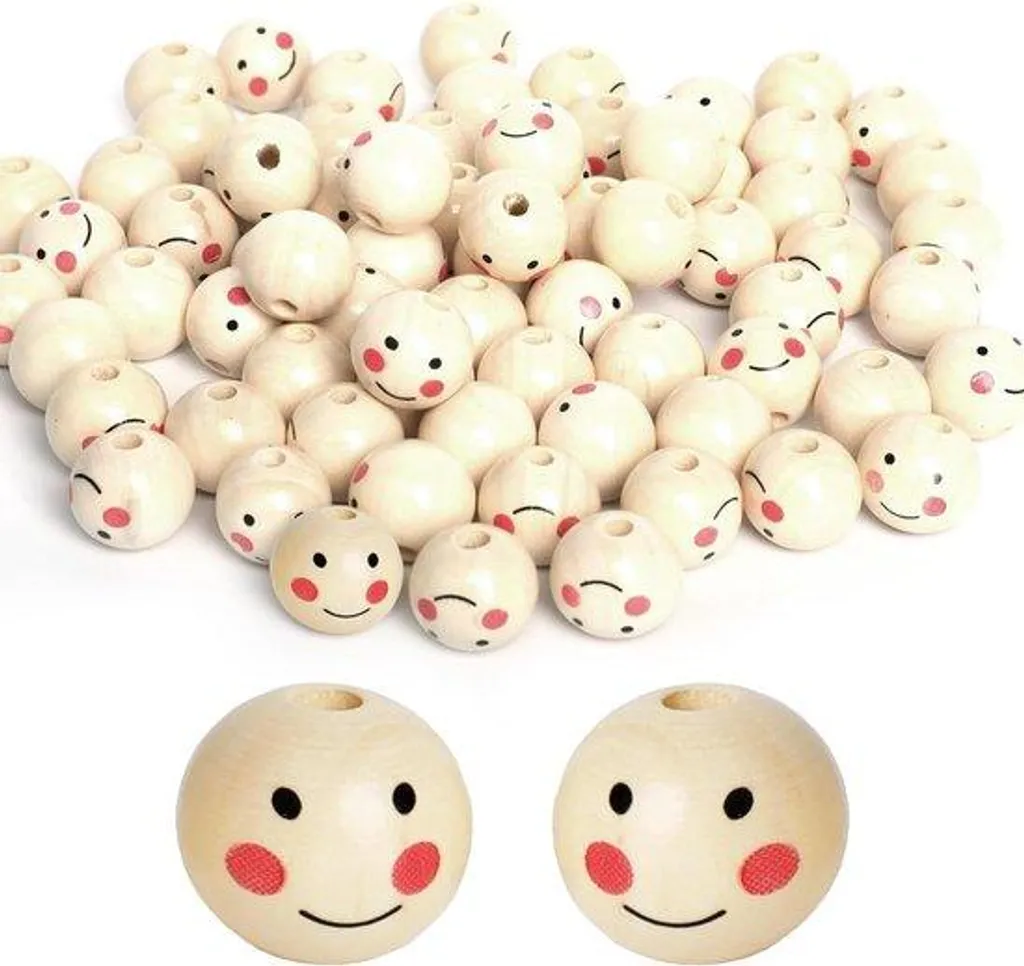 Billes en bois 20 mm tête de personnage pour fabriquer des porte-clés