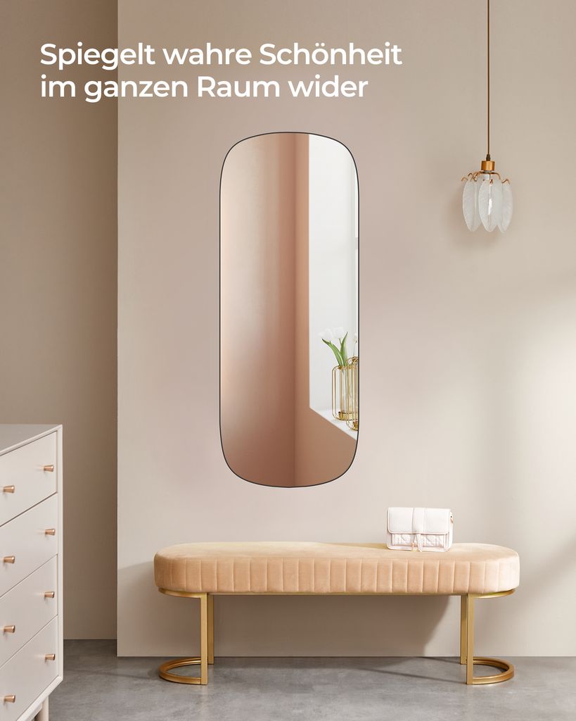 SONGMICS Wandspiegel 91x61 Cm - Rechteckig, Aluminiumrahmen, Sicherheitsfolie, Für Bad & Wohnzimmer