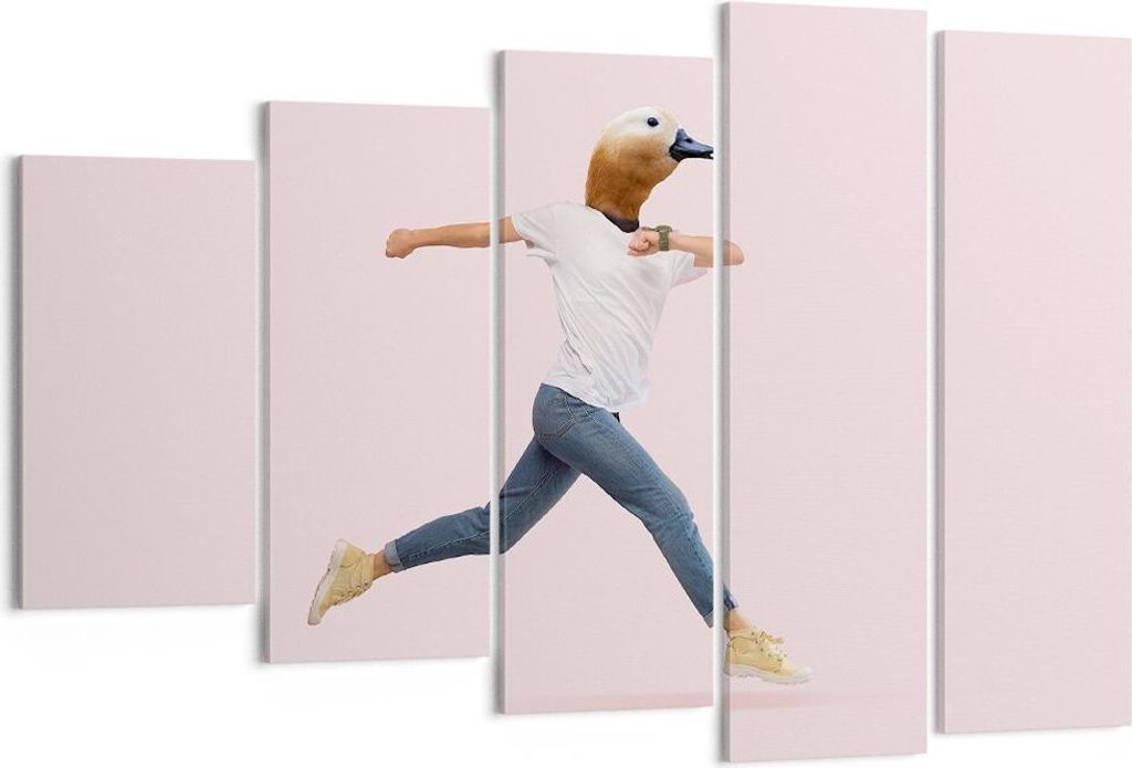 Bild auf Leinwand - Leinwandbild - 5 Teile - Anthropomorphisierung Mensch Ente - 150x100cm Wand Bild Wanddeko Wandbilder Leinwanddruck Bilder Wandd...