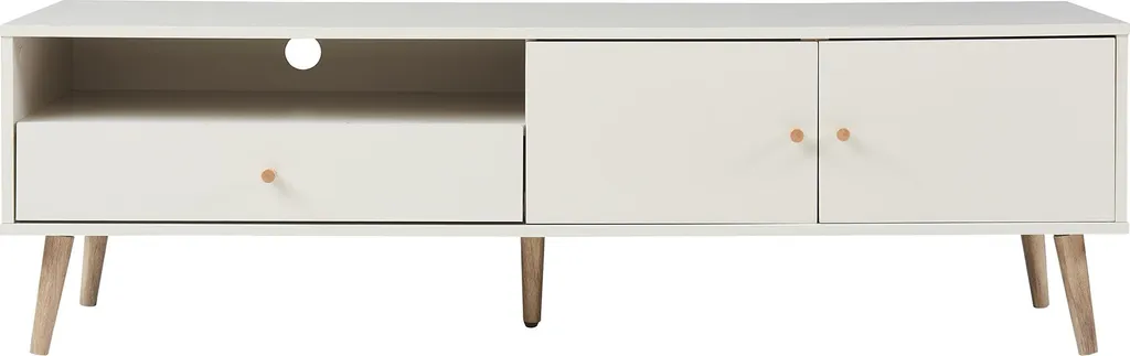 Banc TV Blanc Hallevil 150cm - Buffet Multimédia avec Rangements Bas - 6
