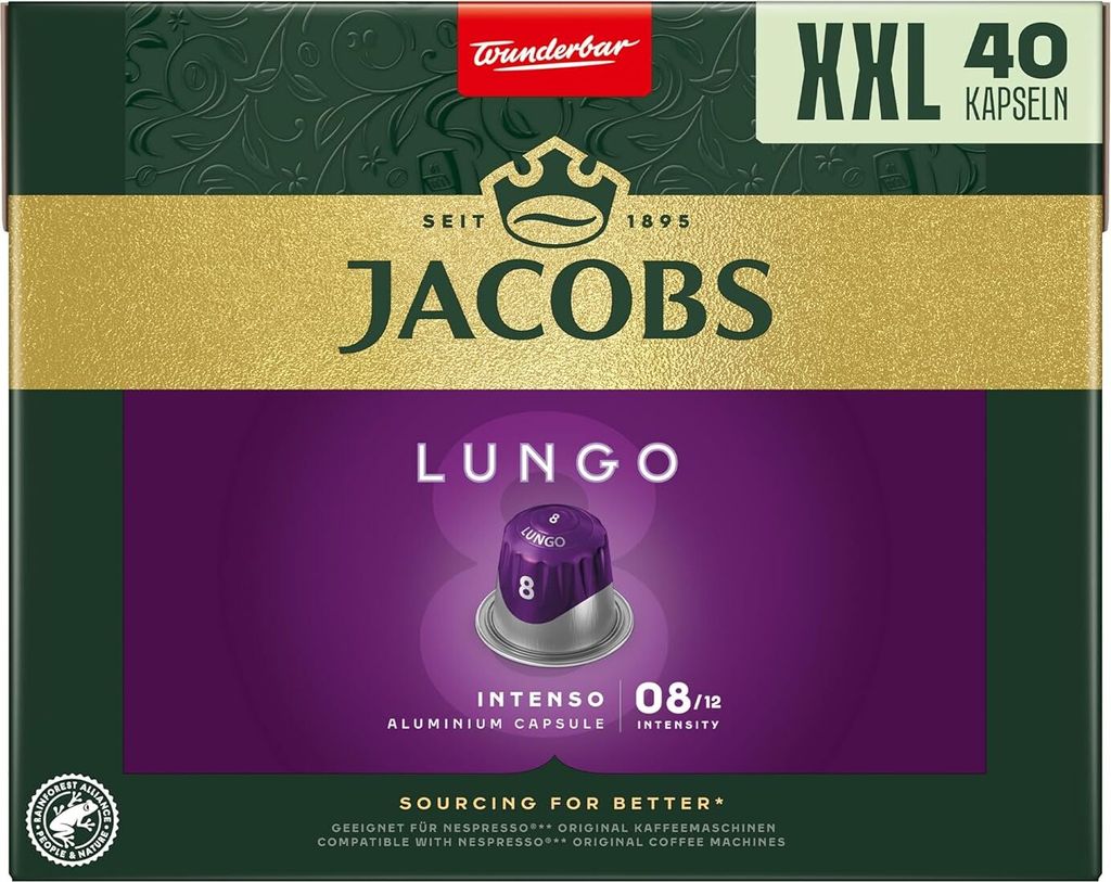 Jacobs Lungo 8 Intenso XXL-Pack | 40 Nespresso komp. Kapseln