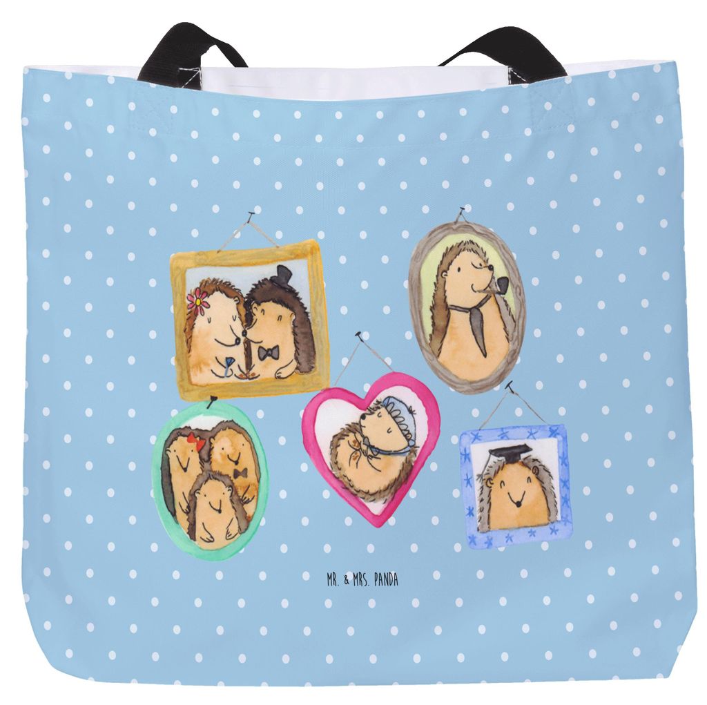 Mr. & Mrs. Panda Schultasche Igel Familie - Blau Pastell - Geschenk, Bilder, Reisetasche, Einkaufstasche, Tasche, Bruder, Mama, Tote Bag, Beutel