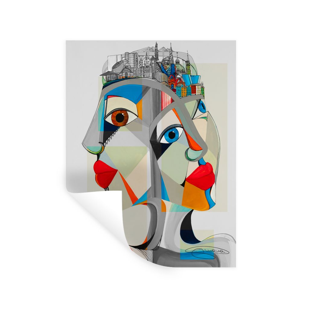 MuchoWow Wandtattoo Wandsticker Wandaufkleber Gesichter - Stadt - Bunt - Lippen 120x160 cm Selbstklebend und Repositionierbar - Wierderverwendbar...