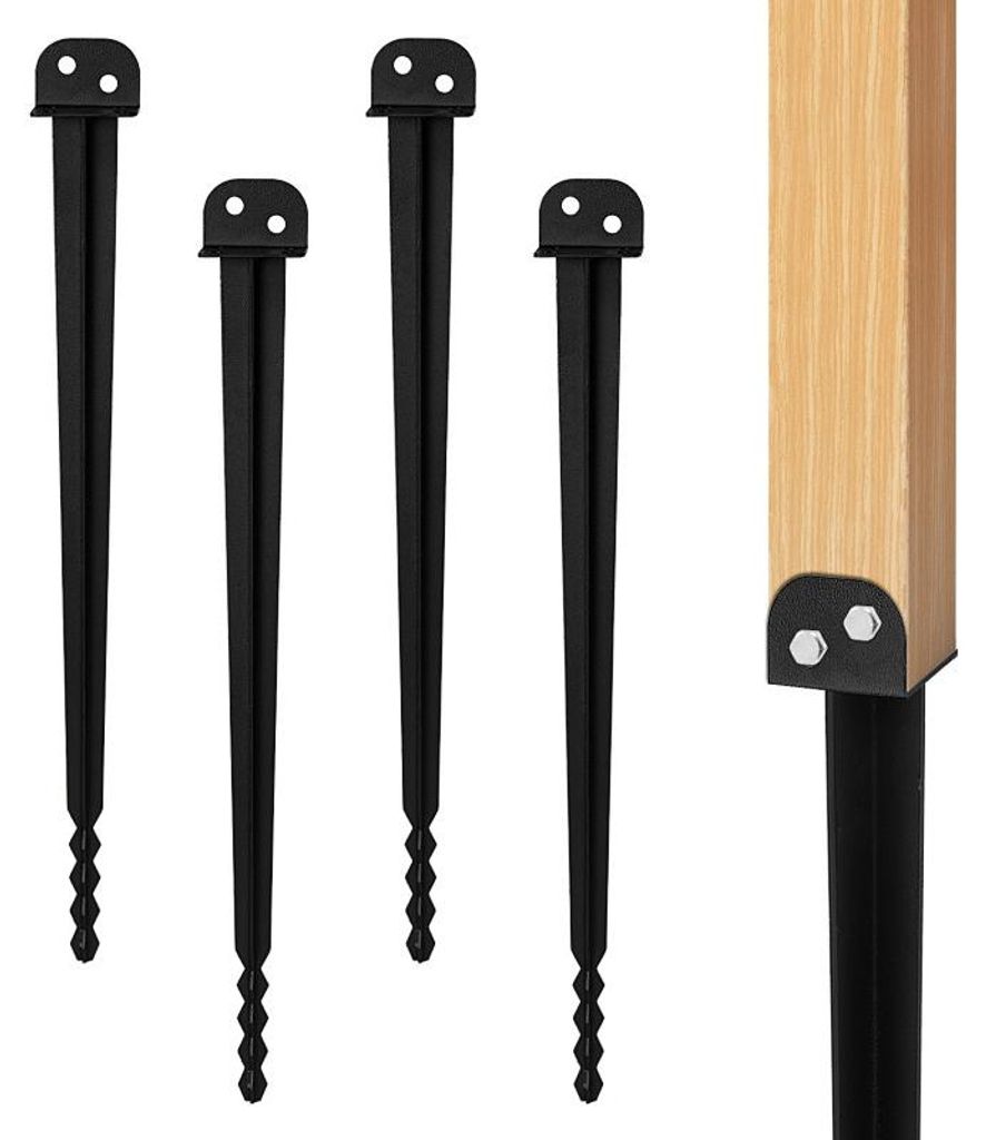 Ikodm 4x L-Pfostenträger 700 mm zum Einschlagen, 60 mm Gabelbreite, schwarze Einschlaghülse aus Eisen, stabiler Pfostenanker für Holzpfosten, Ga...