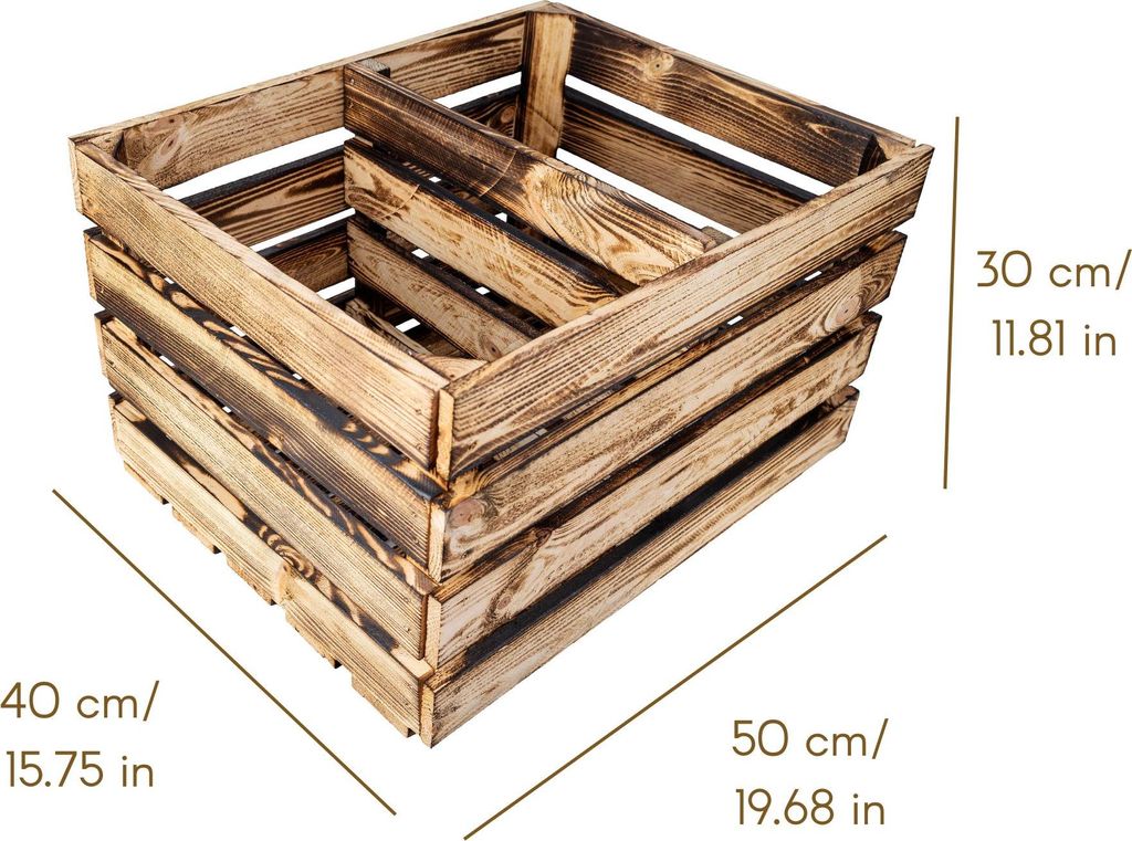 Creative Deco Große Vintage Holzkiste mit Regal - 50x40x30 cm - Geflammt Deko