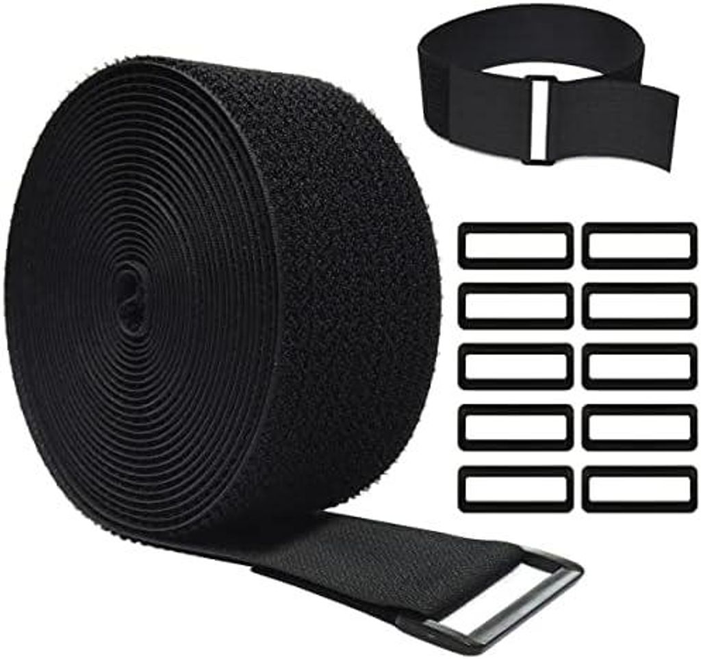 5m x 5cm Klettband mit 10 Schnalle, Freie Schnittlänge Klett Kabelbinder Wiederverwendbares, Kabel Klettbinder Klettverschluss Band, 5cm breit, Sc...