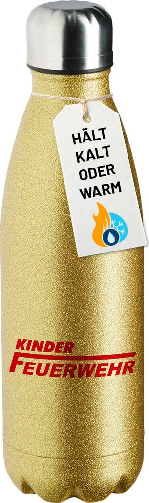 Huuraa Trinkflasche Kinder Feuerwehr Schriftzug 500ml Gold Edelstahl Wasserflasche Trinkflasche Geschenkidee