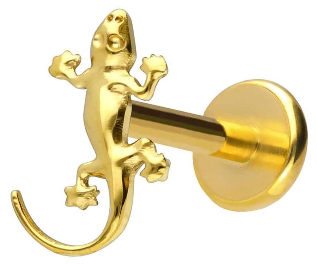 Ohrpiercing, Nasenpiercing Titan Labret mit Push Fit GECKO Gold Stablänge: 9mm | Stabstärke: 1mm