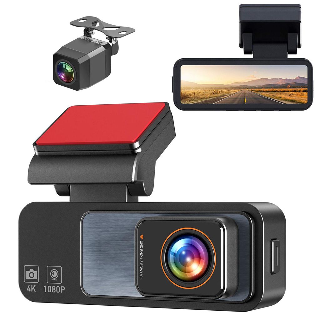 OKWISH Dashcams 4K mit Front- und Rückkamera – Starlight-Nachtsicht, WLAN & GPS, Smartphone-Verbindung, Dual-Lens Auto DVR, Loop-Aufnahme, Unfal...
