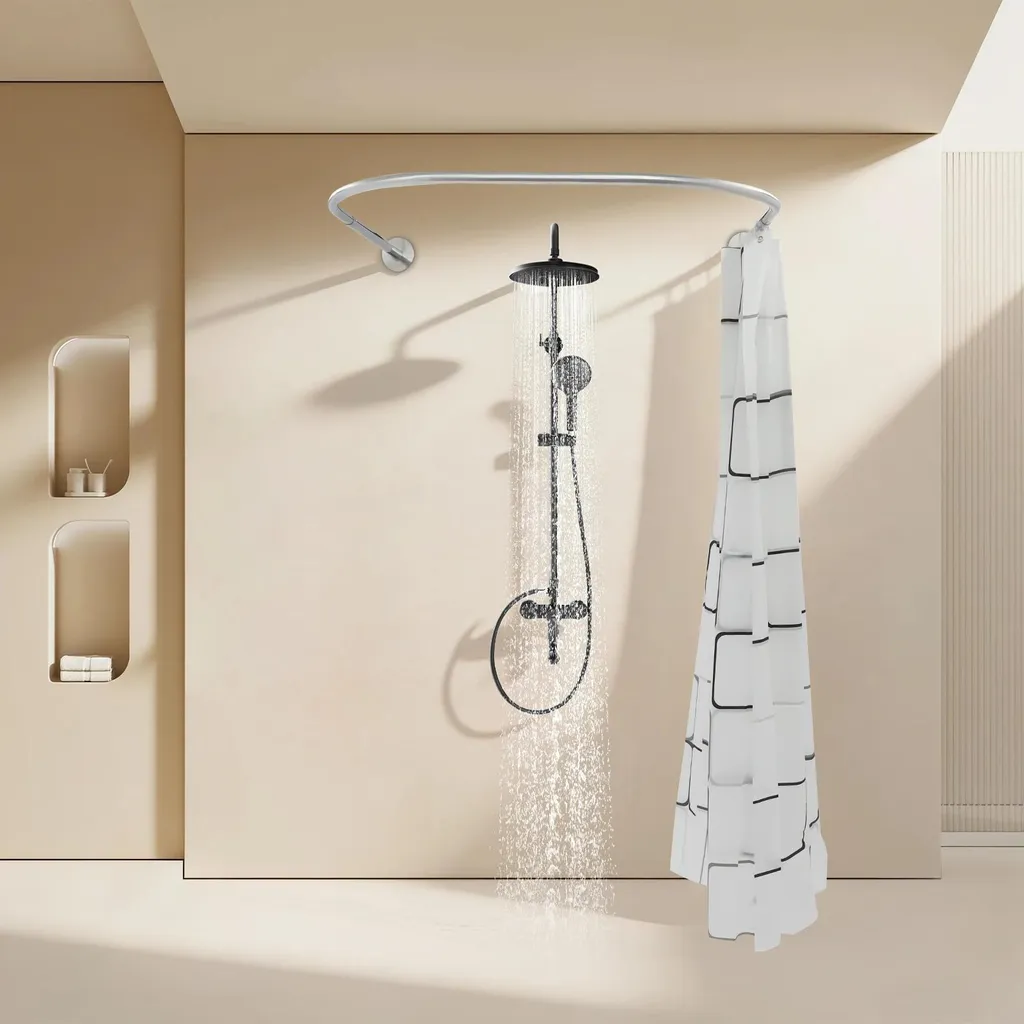 Tringle à rideau de douche stable sans perçage argentée résistante eau - 2