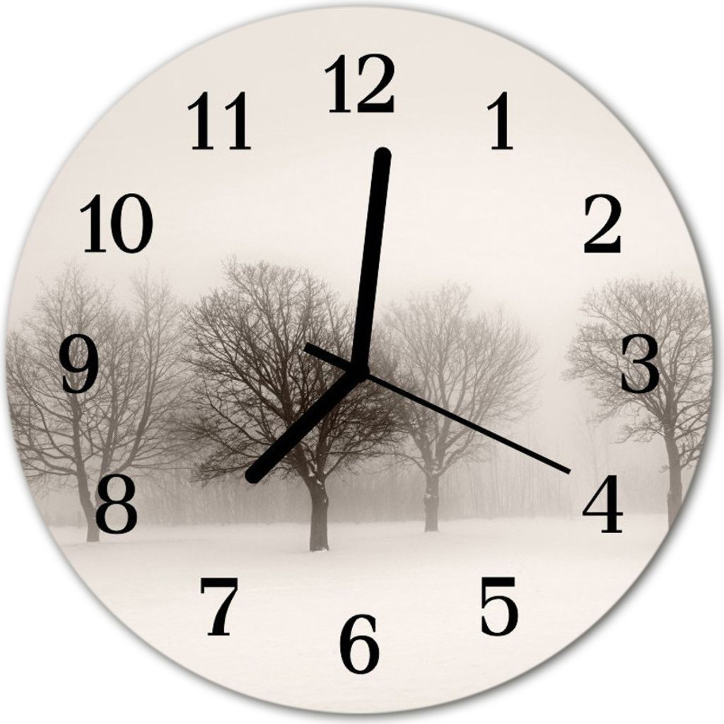 Glasuhr Wanduhr Küchenuhr Echt-Glas 30fi cm Winter weiß