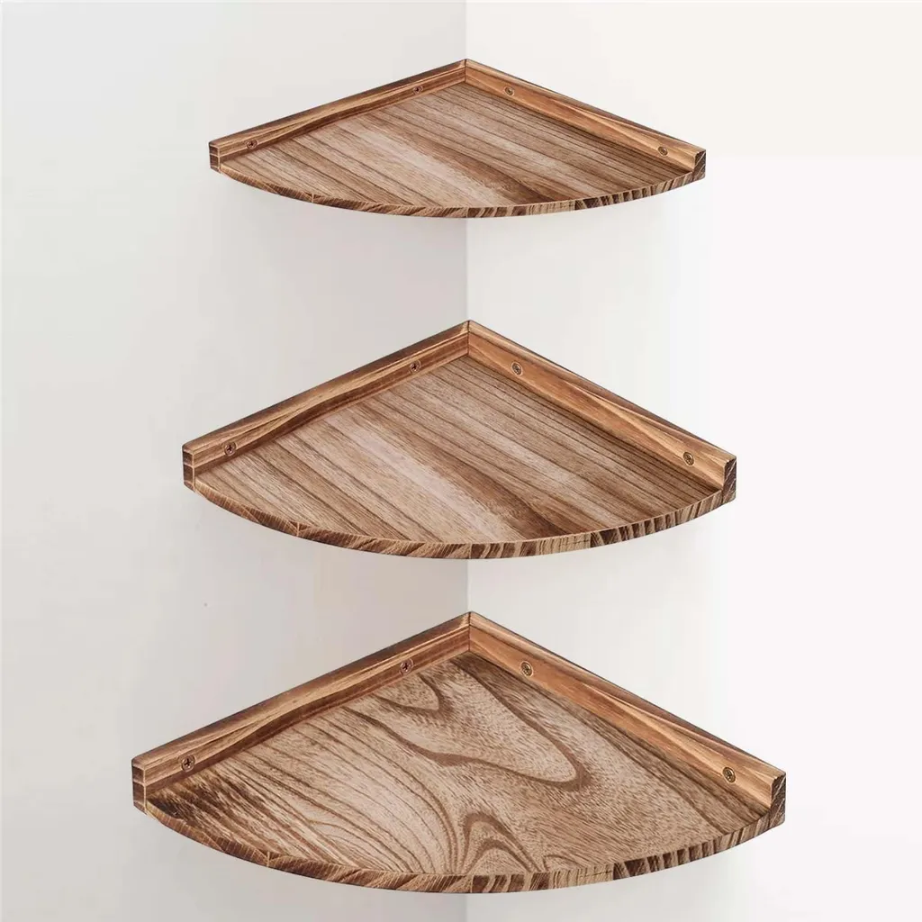 Lot de 3 étagères d'angle en bois rustique vintage pour décoration murale
