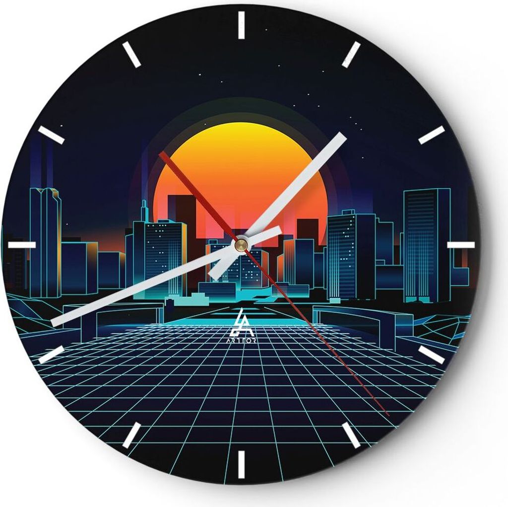 Wanduhr - Rund - Glasuhr - stadt modern - 30x30cm - Produktbild 