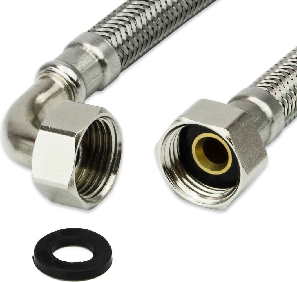 AWM Edelstahl Flexschlauch (DN13) 3/4" BOGEN x 3/4" ÜM - 20 cm Armaturn Panzerschlauch Sanitär Hauswasserwerk