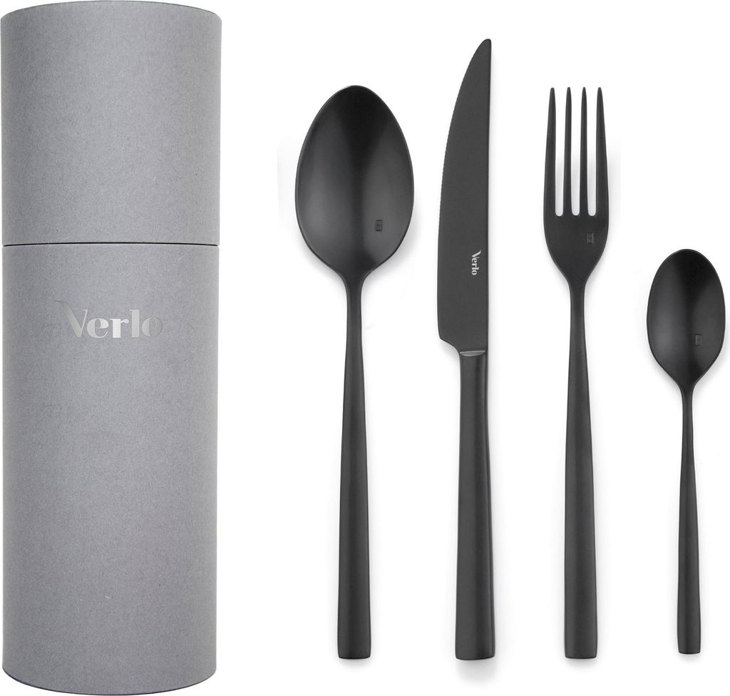 SU BLACK 24-teiliges VERLO-Set – Hochwertiges Edelstahl-Besteckset in Schwarz für Küche und Tisch