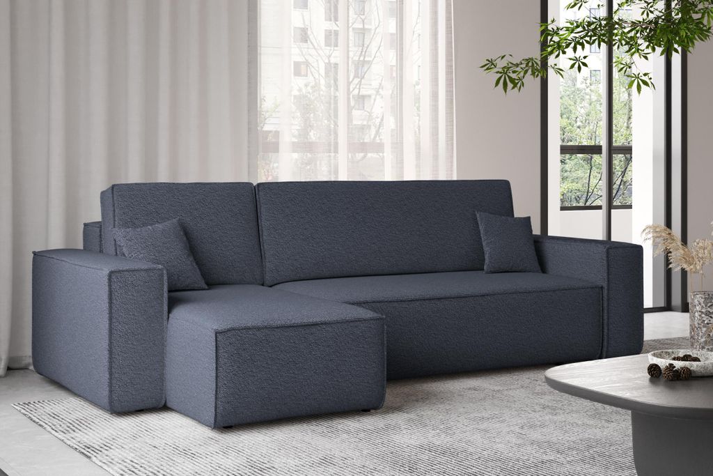 Kaiser Möbel Ecksofa mit schlaffunktion und bettkasten, Ecksofa L-Form, Eckcouch L-Form BEST stoff Abriamo Links Dunkelblau