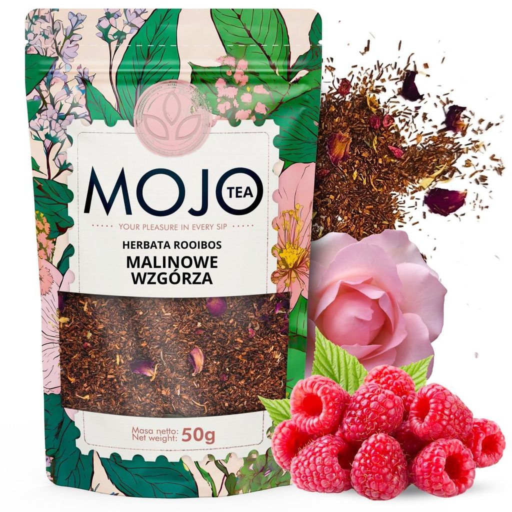 Mojo Tea Rooibos Tee Himbeerhügel 50g – Loser aromatisierter Rotbuschtee mit Himbeeren – Koffeinfrei, fruchtig & mild