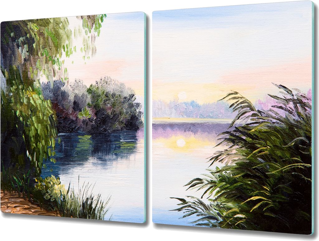 Coloray Schneidebrett Herdabdeckplatte 2x40x52 cm Kochplattenabdeckung Hackbrett Küchenbrett - lake Sonnenuntergang
