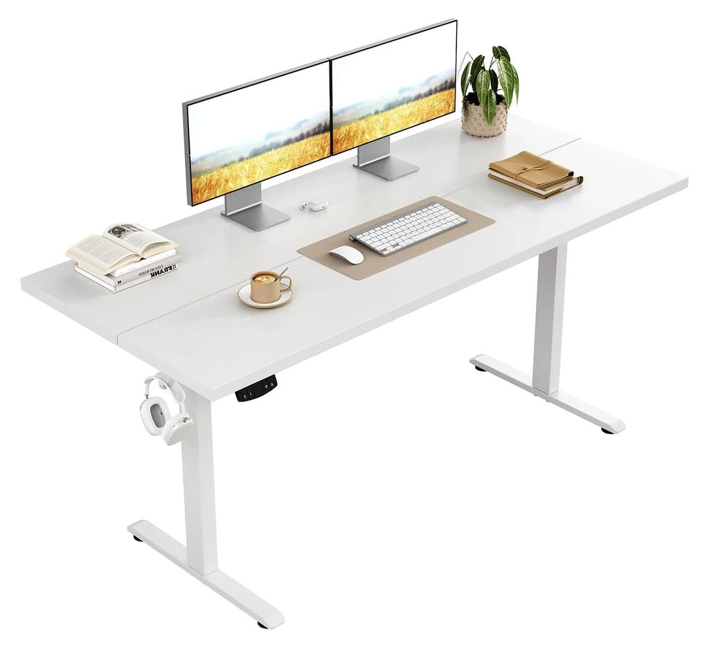 Höhenverstellbarer Schreibtisch, Elektrischer Steh-Sitz Bürotisch, Computertisch mit 2 Speicherfunktionen, Stehpult, 110 x 60 cm, Weiß
