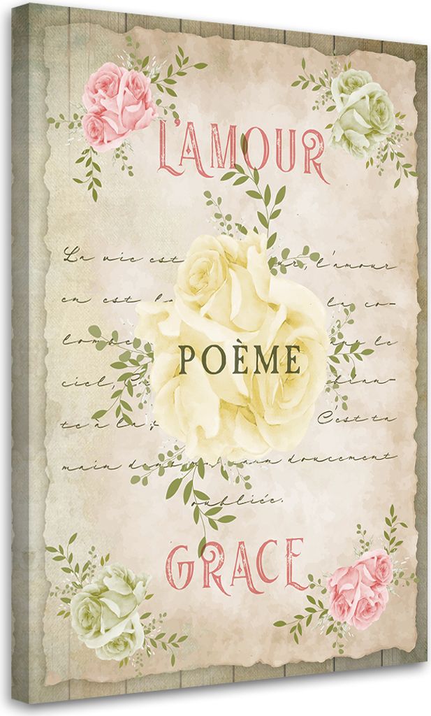 Leinwandbild Liebe Vintage-Blumen 60x90 Feeby Grün bild für die wand bereit zum aufhängen