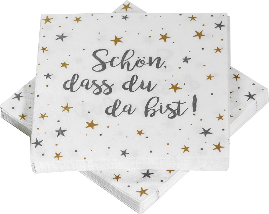 Weihnachtsservietten Sterne 'Schön, dass du da bist!' - Produktbild 