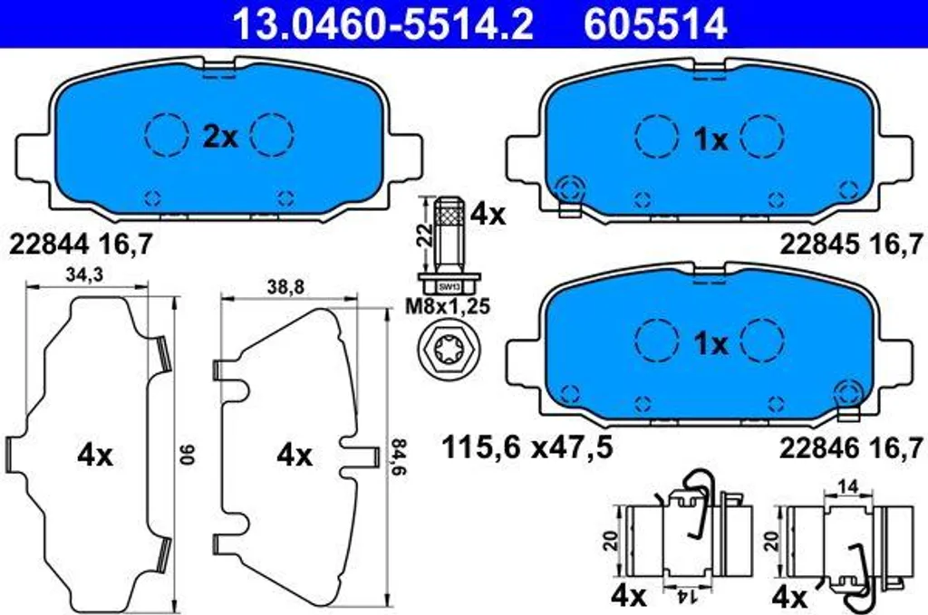 Plaquettes de frein ATE haute performance OE K68353597AA Jeep Compass