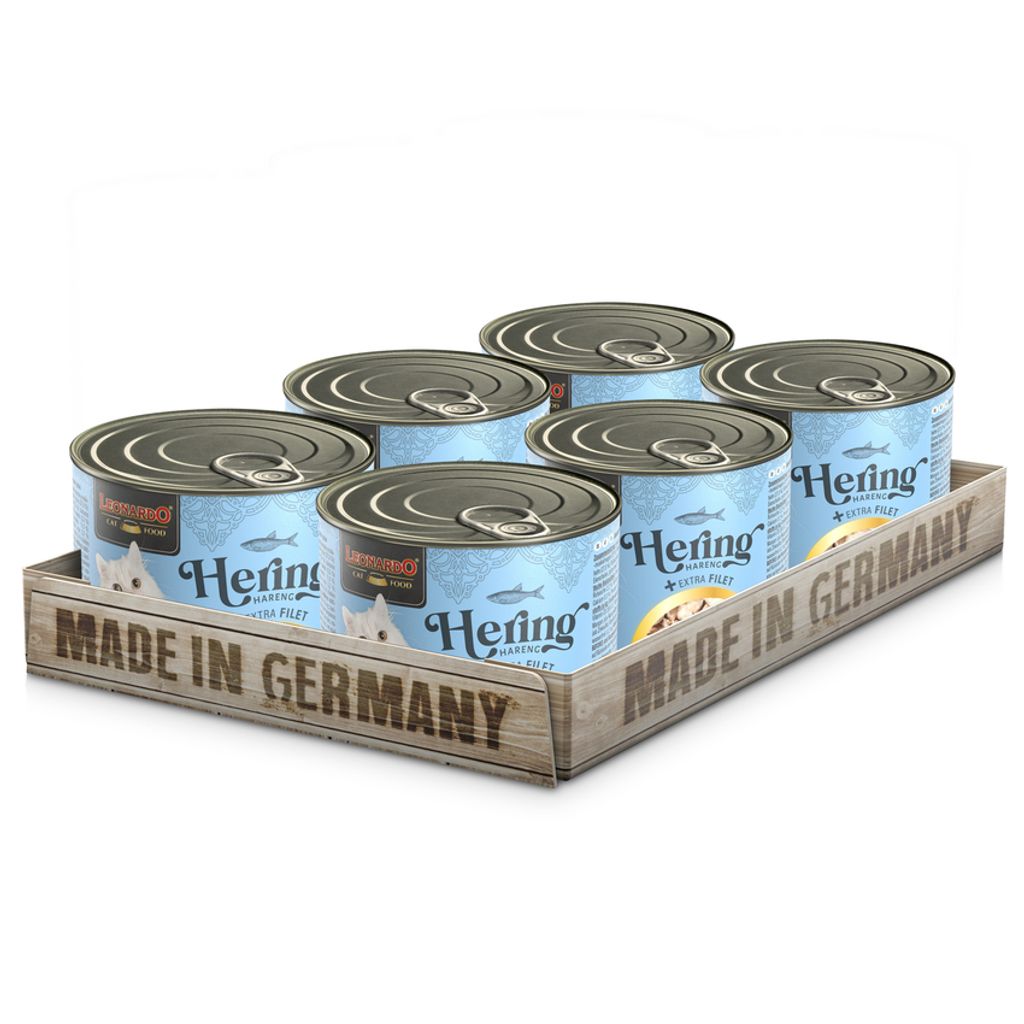 LEONARDO Hering + extra Filet, 6x200 g - Katzenfutter Nassfutter Katze