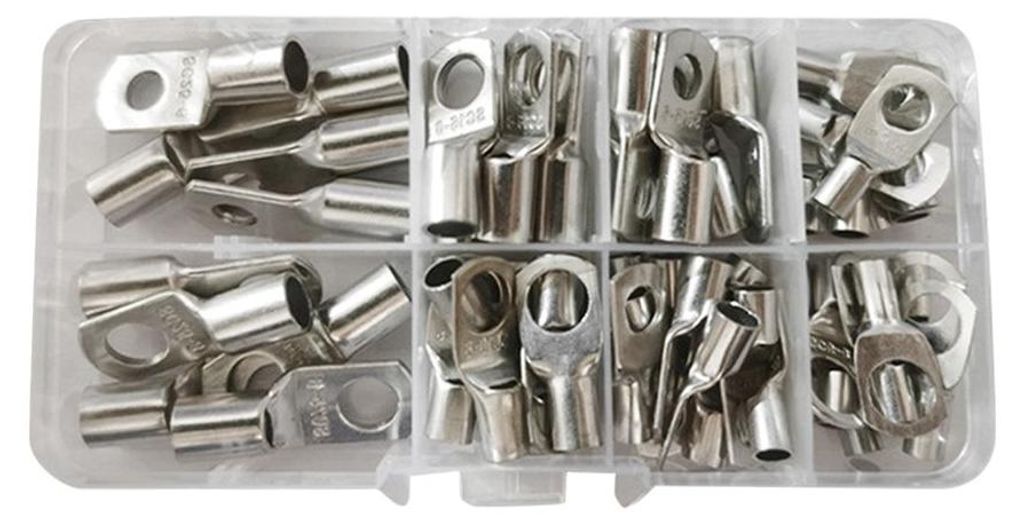 60-teiliges Kabelschuhset für 6-25 mm² Draht, verzinnte Kupferkabelschuhe, Batteriekabelenden, Crimp-Drahtverbinder, Ringkabelschuhe