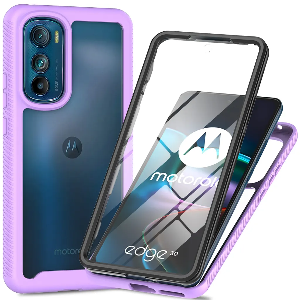 Custodia per Motorola Edge 30, paraurti con protezione dello schermo a 360° integrata Custodia protettiva per tutto il corpo Viola