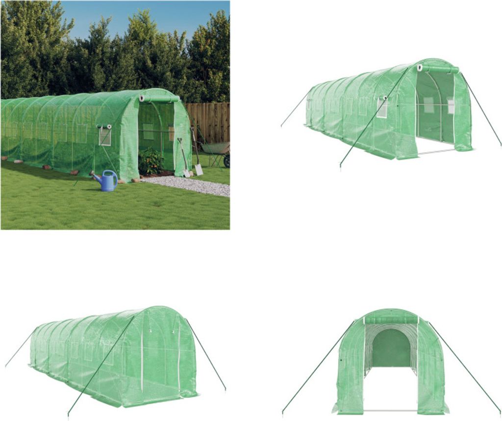 vidaXL Gewächshaus mit Stahlrahmen Grün 16 m² 8x2x2 m - Gewächshaus - Gewächshäuser - Polytunnel - Begehbares Gewächshaus