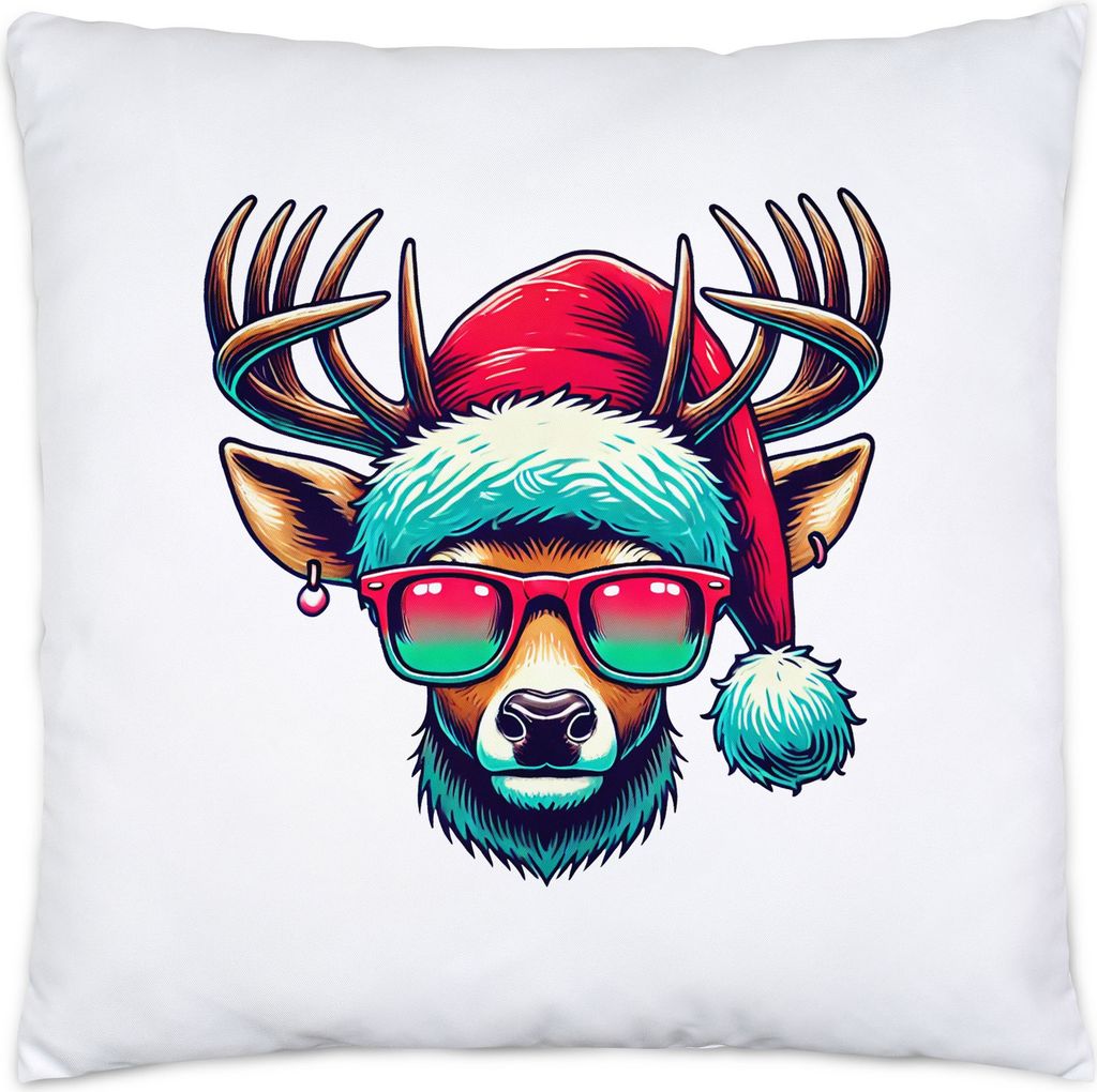 Rentier Weihnachten Kissen Brille Lustig Christmas Xmas