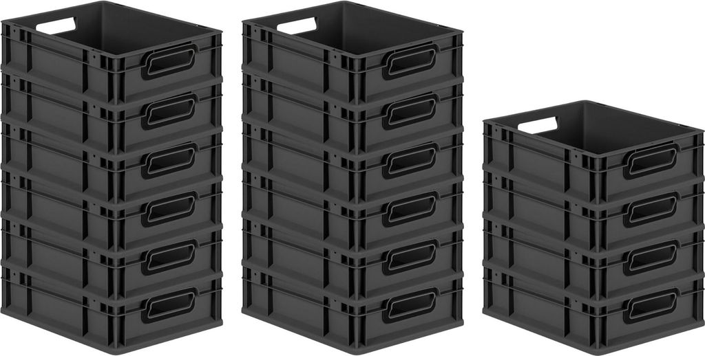 SuperSparSet 16x Eurobox NextGen Color | HxBxT 12x30x40cm | 11 Liter | Griffe schwarz offen | Glatter Boden | Schwarz | Eurobehälter, Transportbox...