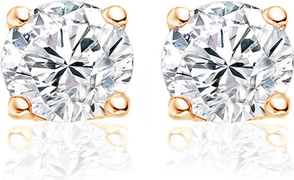 New Bling 9NB-0040 Zilveren oorstekers - zirkonia rond 6 mm - goudkleurig