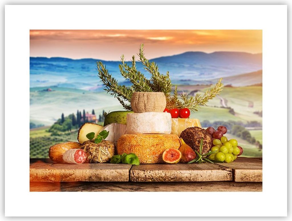 Poster - Poster ohne Rahmen - Toskana Käse Obst Italien - 40x30 cm - Wand Bild - Wanddeko - Wandbilder - Kunstposter - Wandposter - Bilder - Kunst...