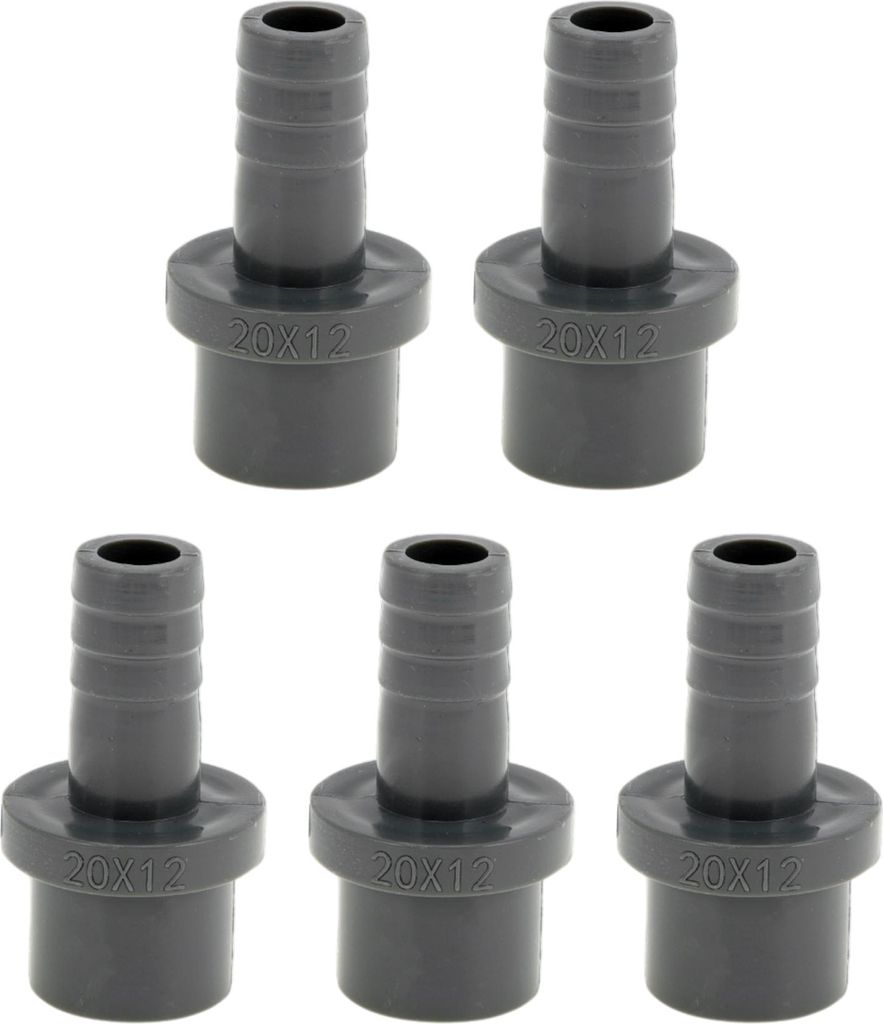 Kunststoff-Schlauchstutzen 0,8"x0,5" Gerader Rohrverbinder Grau 5 Stück