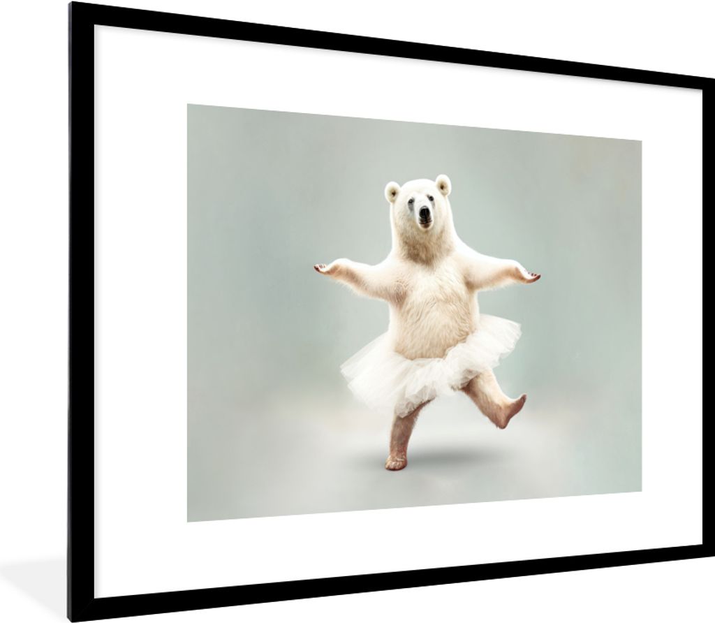 MuchoWow Gerahmtes Poster Eisbär - Tutu - Weiß - Porträt - Tiere 80x60 cm - Poster mit Schwarzem Bilderrahmen Wandposter Rahmen Foto Bilder - ...