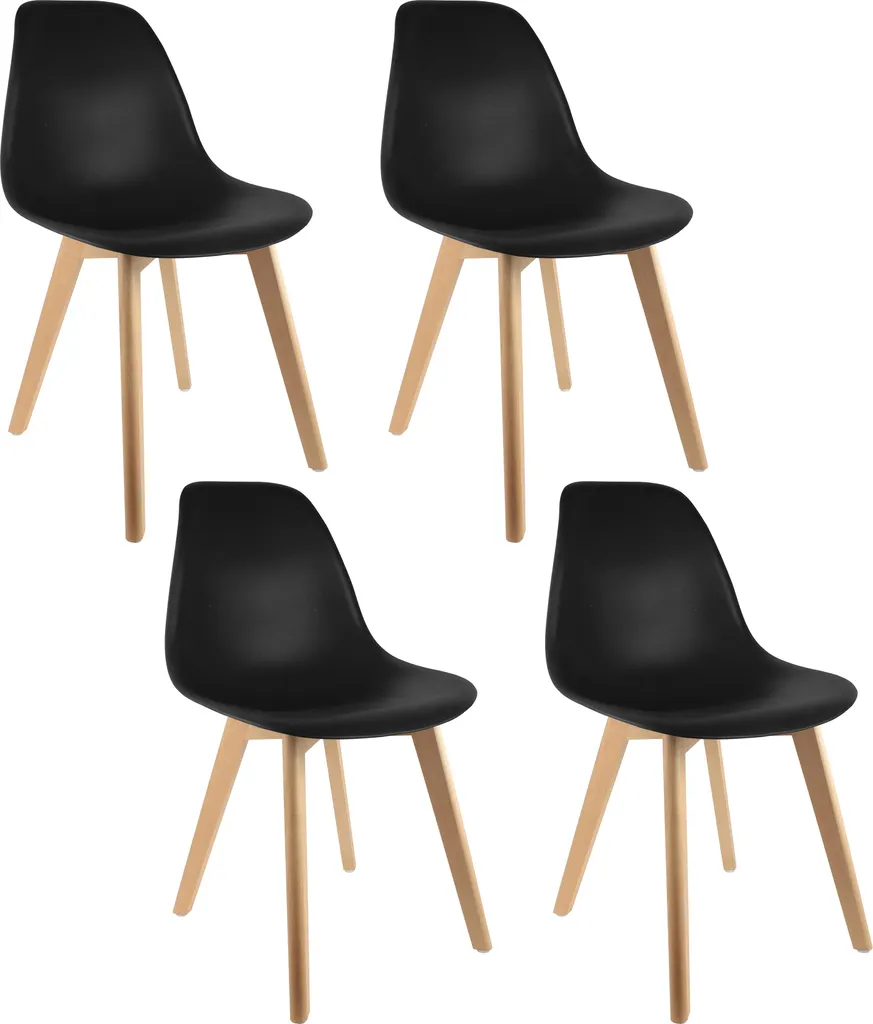 Chaise Scandinave Noire Robuste et Facile à Nettoyer - Set de 4 Pièces