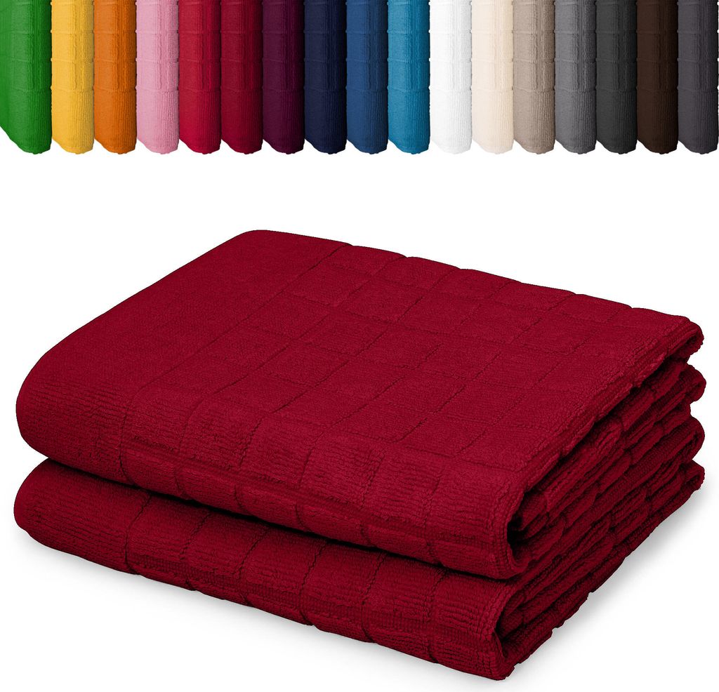 DOPPELPACK Duschvorleger 50 x 70cm Badvorleger Vorleger Badematte Badteppich 100% Baumwolle, Farbe: Bordeaux