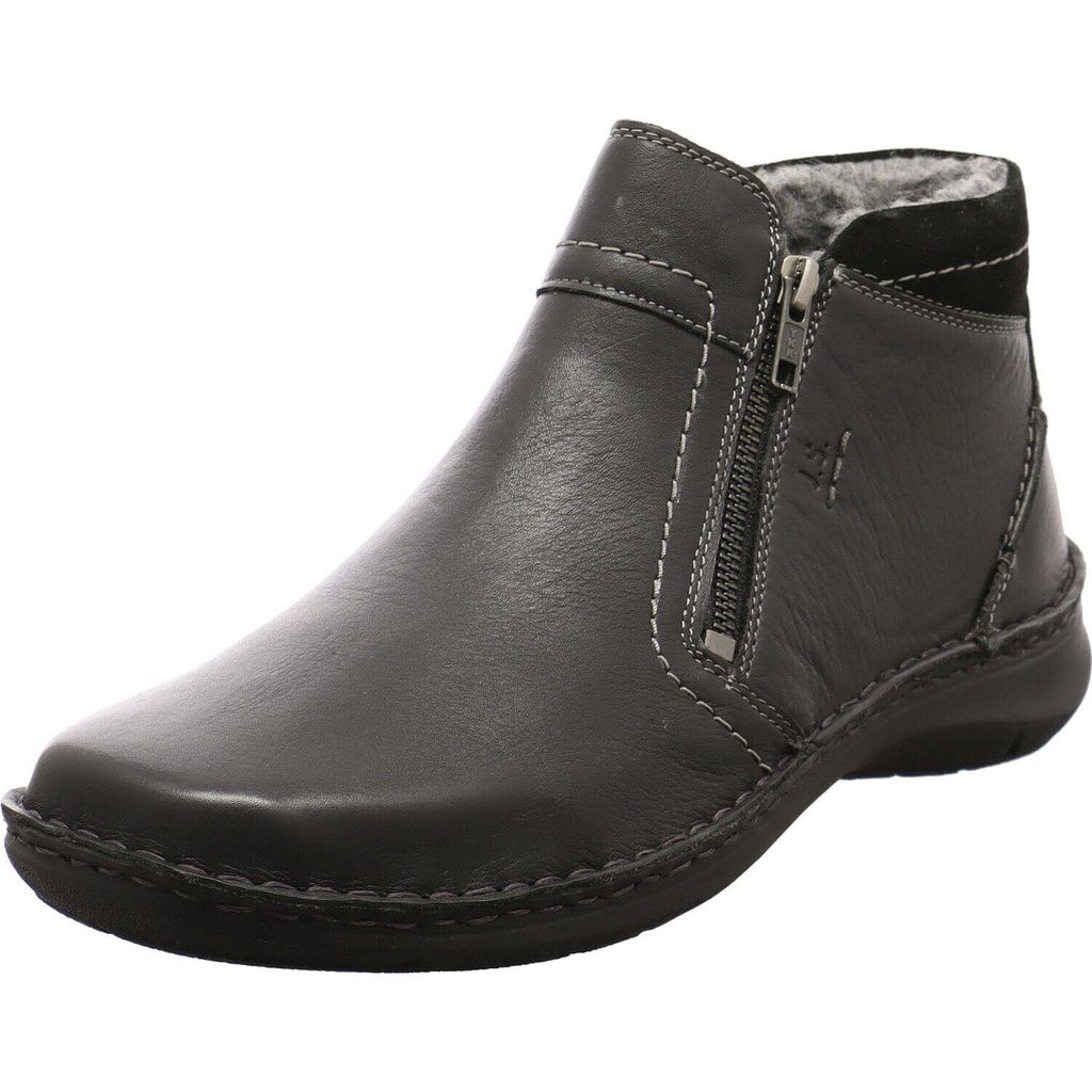 A single black leather boot is shown against a white background.