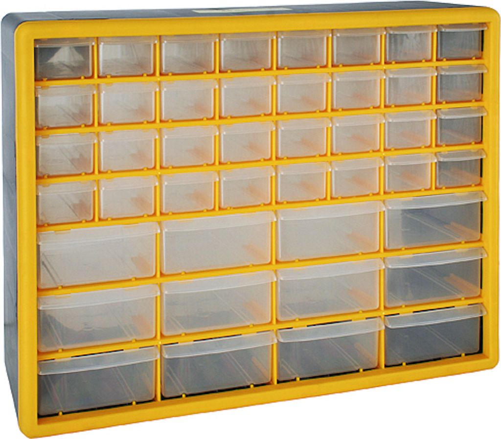 Cosimo Kleinteilemagazin mit 44 Schubfächer grau/gelb | HxBxT 39x50x16cm | Kleinteileregal, Sortimentsboxen, Sortimentskastenregal, Regalsystem
