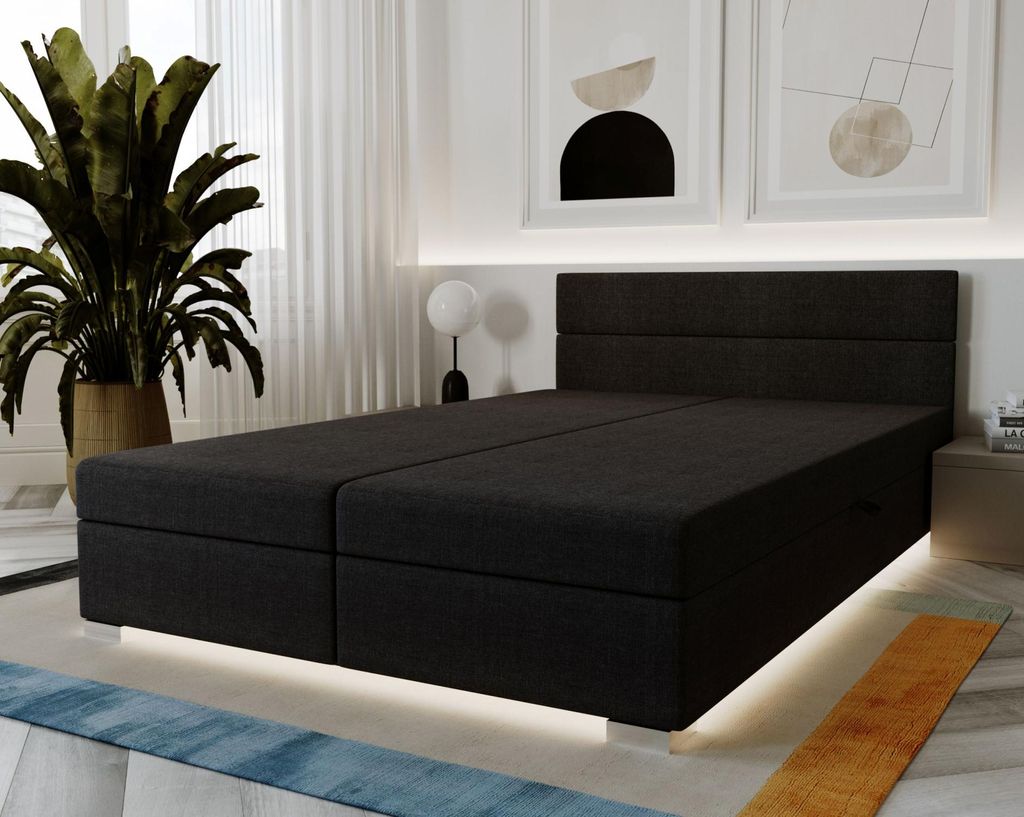 Gepolstertes Doppelbett 140x200 ROSIE 17 - schwarz