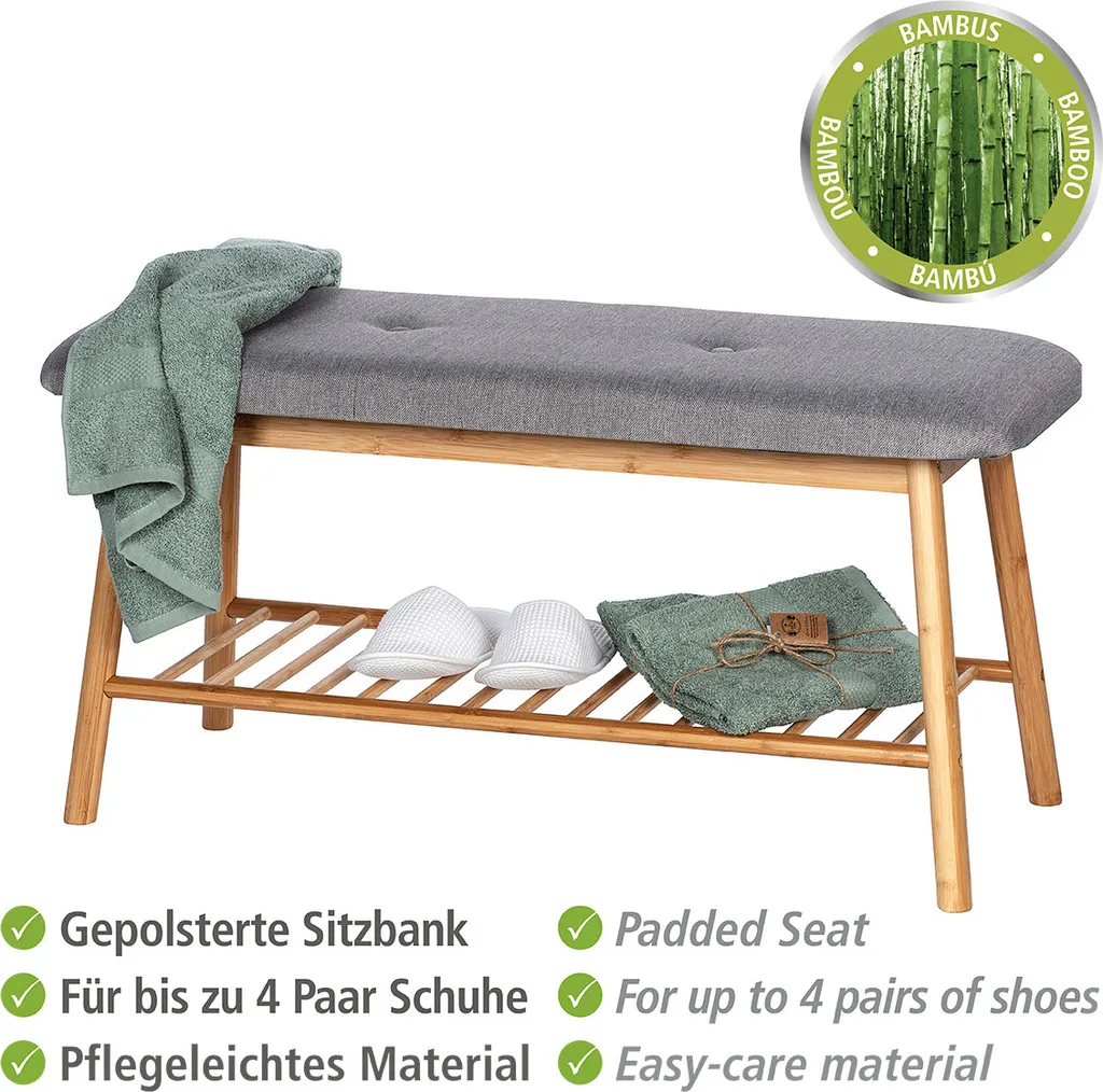WENKO Bahari Banc de Siège avec Coussin en Bambou pour Chaussures - 2